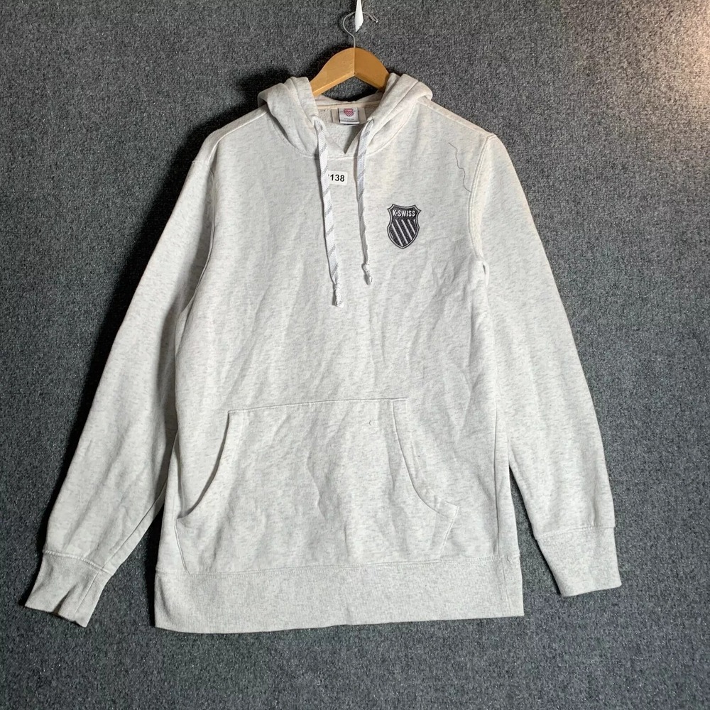 K-Swiss Hoodie Adult Medium Grey Long Sleeve Men's Pullover Y2K Embroidered